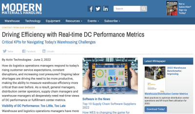 Modern Materials Handling article - Real-time DC Performance Metrics